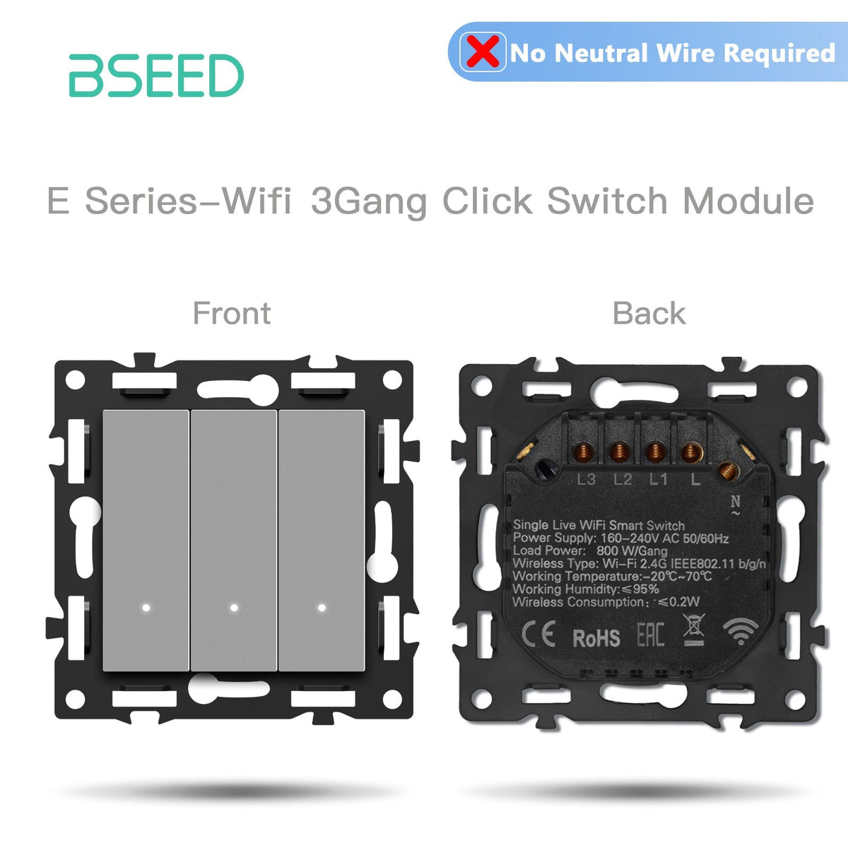 Click Series DIY Part Customized Free Combinations Smart Wifi Switch Socket Insert Grey Color Crystal Glass Panel Light Switches Bseedswitch Wifi 3 Gang Switch without Neutral Line 
