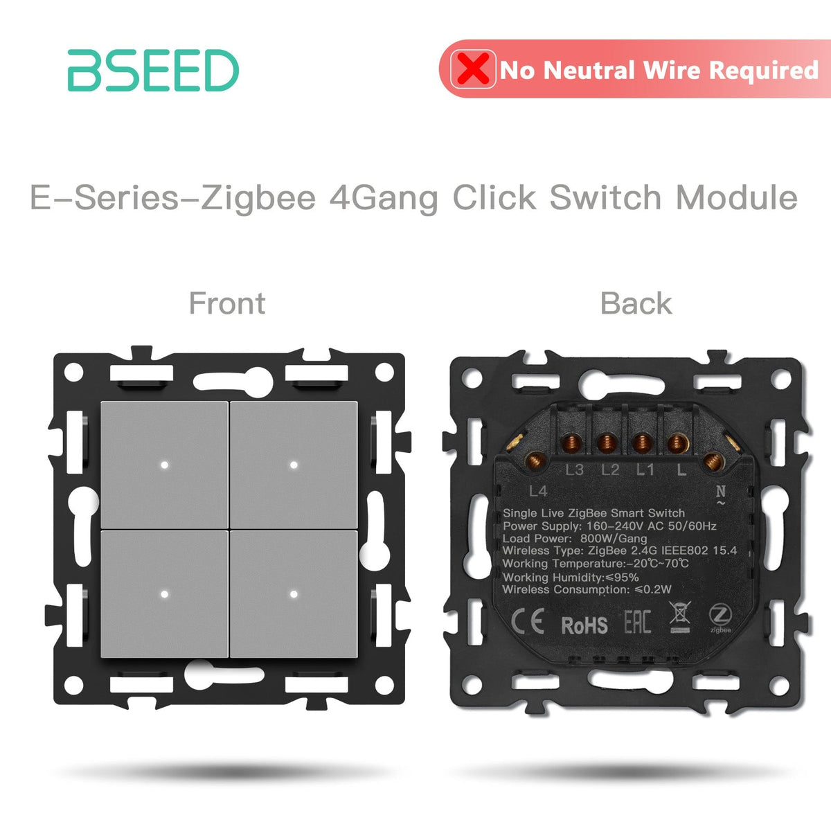 BSEED DIY Part Customized Free Combinations Mechanical Light Switch Wall Socket Insert Grey Color Crystal Glass Panel Light Switches Bseedswitch Zigbee 4 Gang Switch No Neutral 