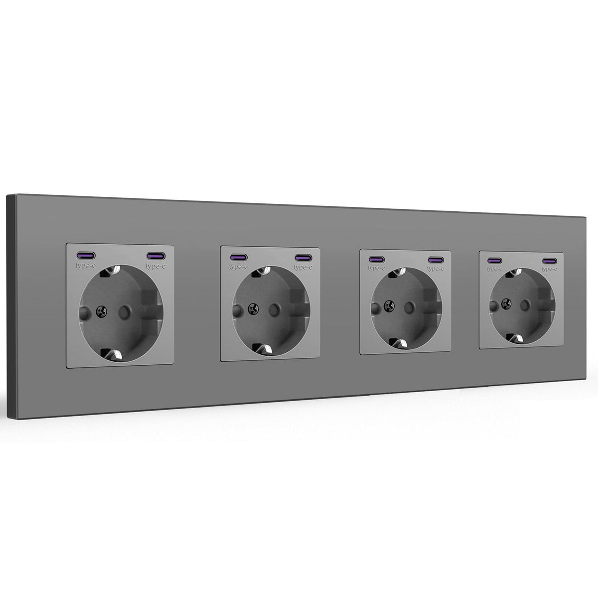 BSEED EU sockets with 20W Double Type-C Interface Outlet Wall Socket Plastic Panel Power Outlets & Sockets Bseedswitch Grey Quadruple 