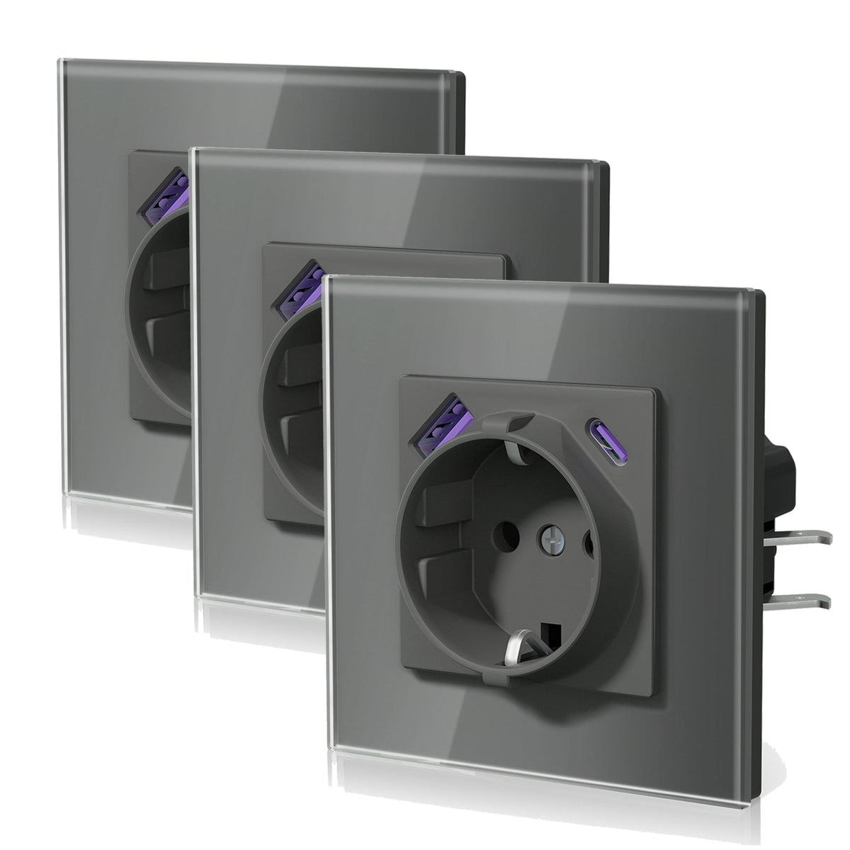 Enchufes BSEED 20W EU con tecnología Claw de carga rápida USB tipo C. Regletas y enchufes BSEEDswitch. Gris. Individual. Paquete de 3 unidades.