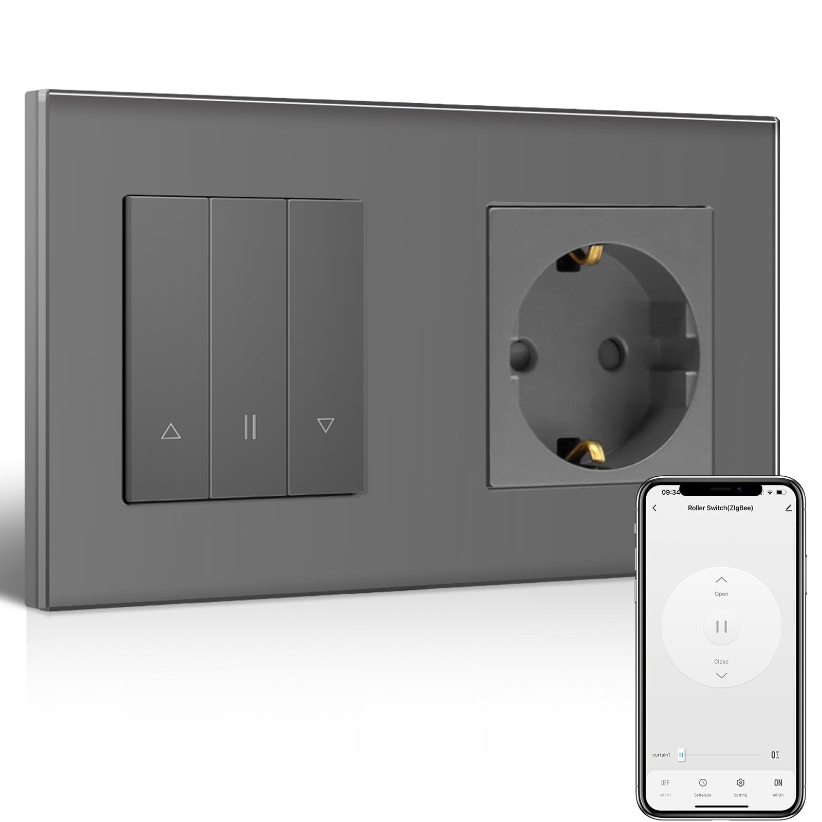 Bseed Echo Smart Zigbee Blind Switch Roller Shutter Switch Socket For type F plug Shutters Bseedswitch Grey 