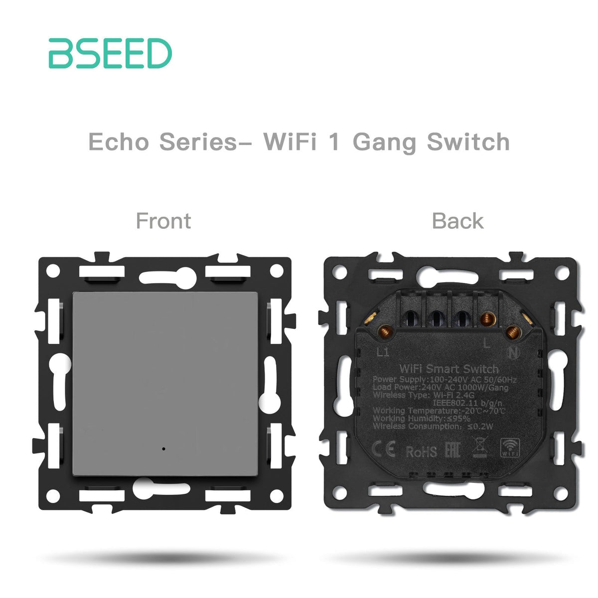 BSEED DIY Part Customized Free Combinations Mechanical Light Switch Wall Socket Insert Grey Color Crystal Glass Panel Light Switches Bseedswitch Wifi 1 Gang Switch with Neutral 