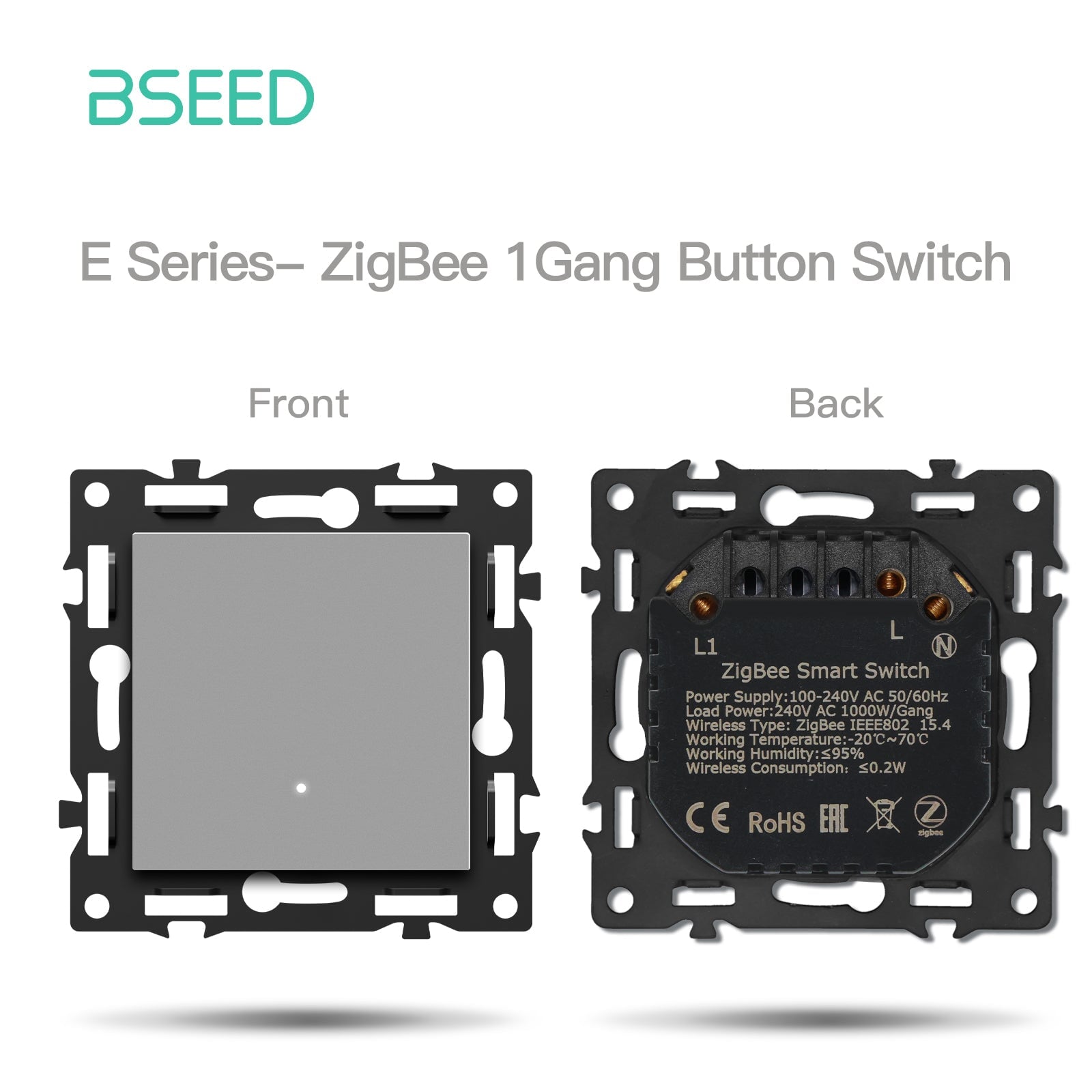 BSEED DIY Part Customized Free Combinations Mechanical Light Switch Wall Socket Insert Grey Color Crystal Glass Panel Light Switches Bseedswitch Zigbee 1 Gang Switch with Neutral 