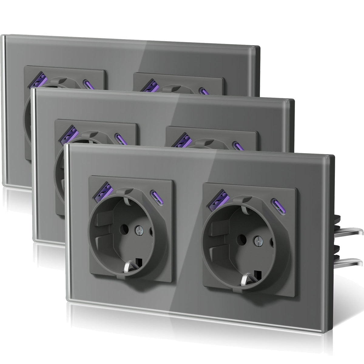 "Enchufes BSEED 20W EU con tecnología Claw de carga rápida USB tipo C, regletas y enchufes, BSEEDswitch Gris Doble, 2 unidades/paquete"