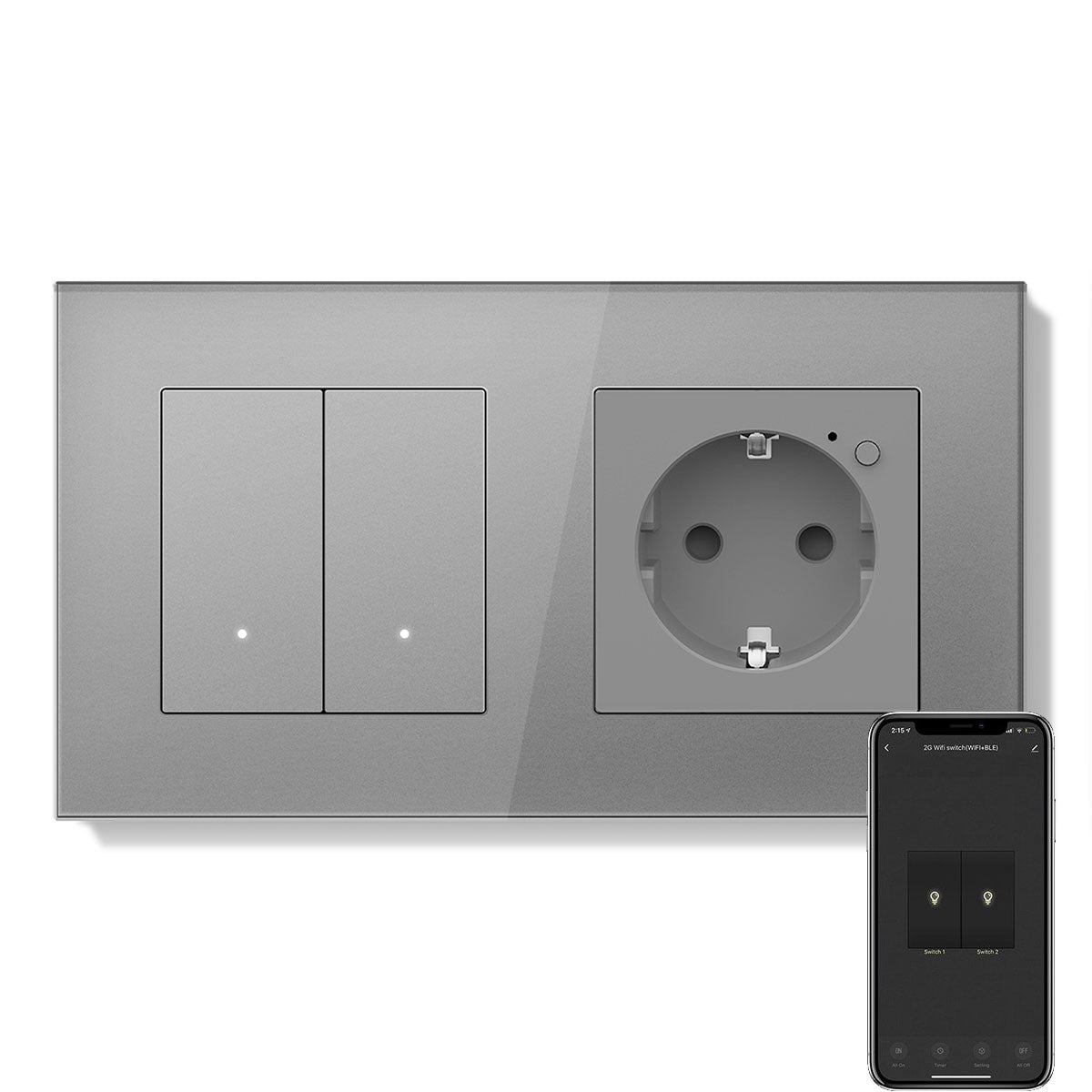 Echo Series Smart Wifi Light Switch With Smart Wifi EU Single Socket 157mm Neutral Line Required Power Outlets & Sockets Bseedswitch Grey 2 Gang 
