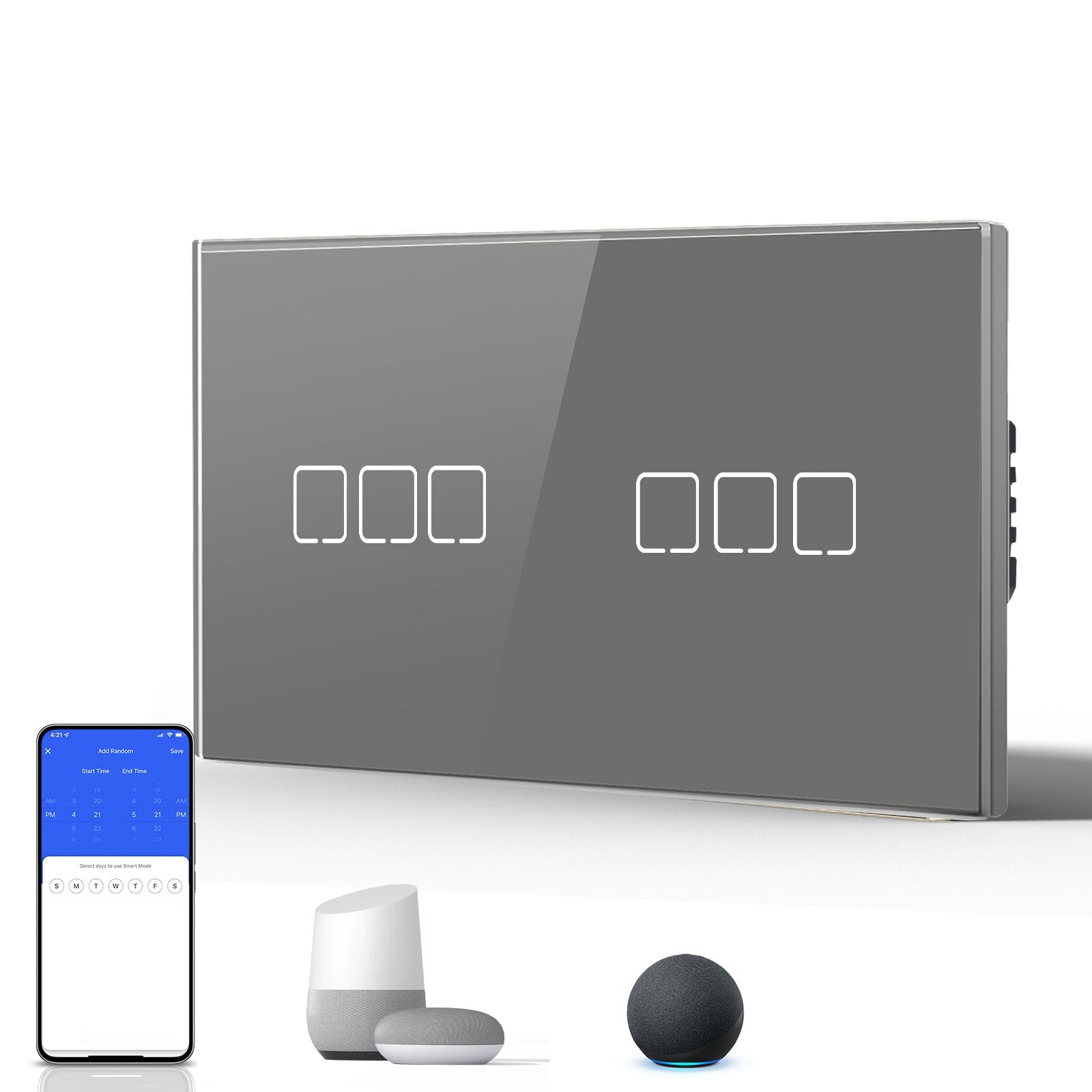 Echo Serie Smart Zigbee Light Switch (With Neutral) Glass Panel Light Switches Bseedswitch Grey 3 Gang 157mm