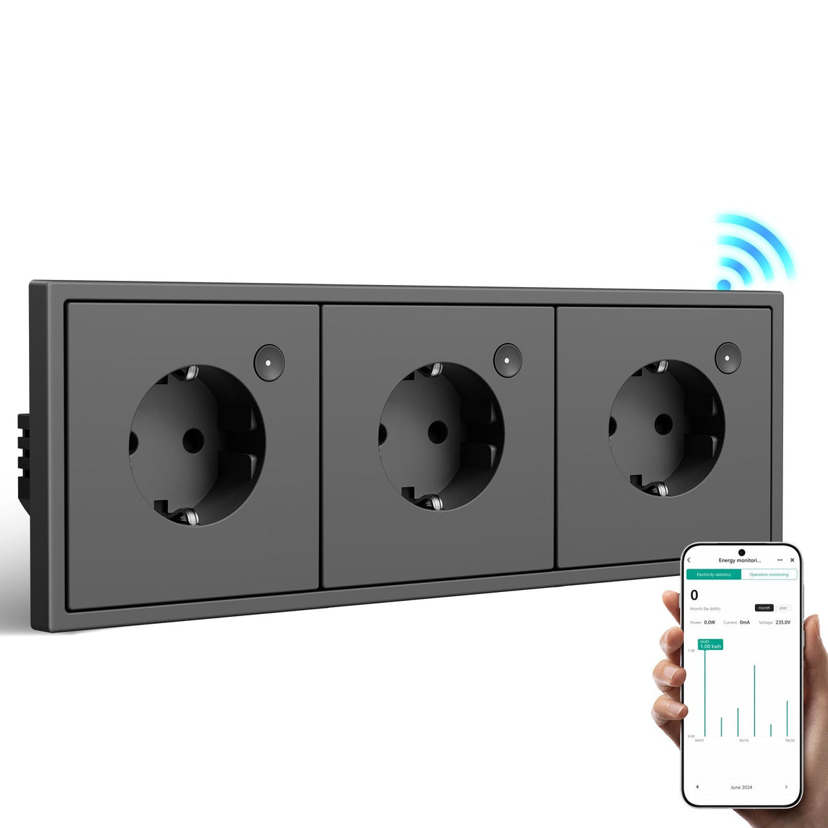 Prise intelligente Wi-Fi BSEED avec suivi de consommation, prise électrique intelligente UE, triple, gris, officiel Bseed 