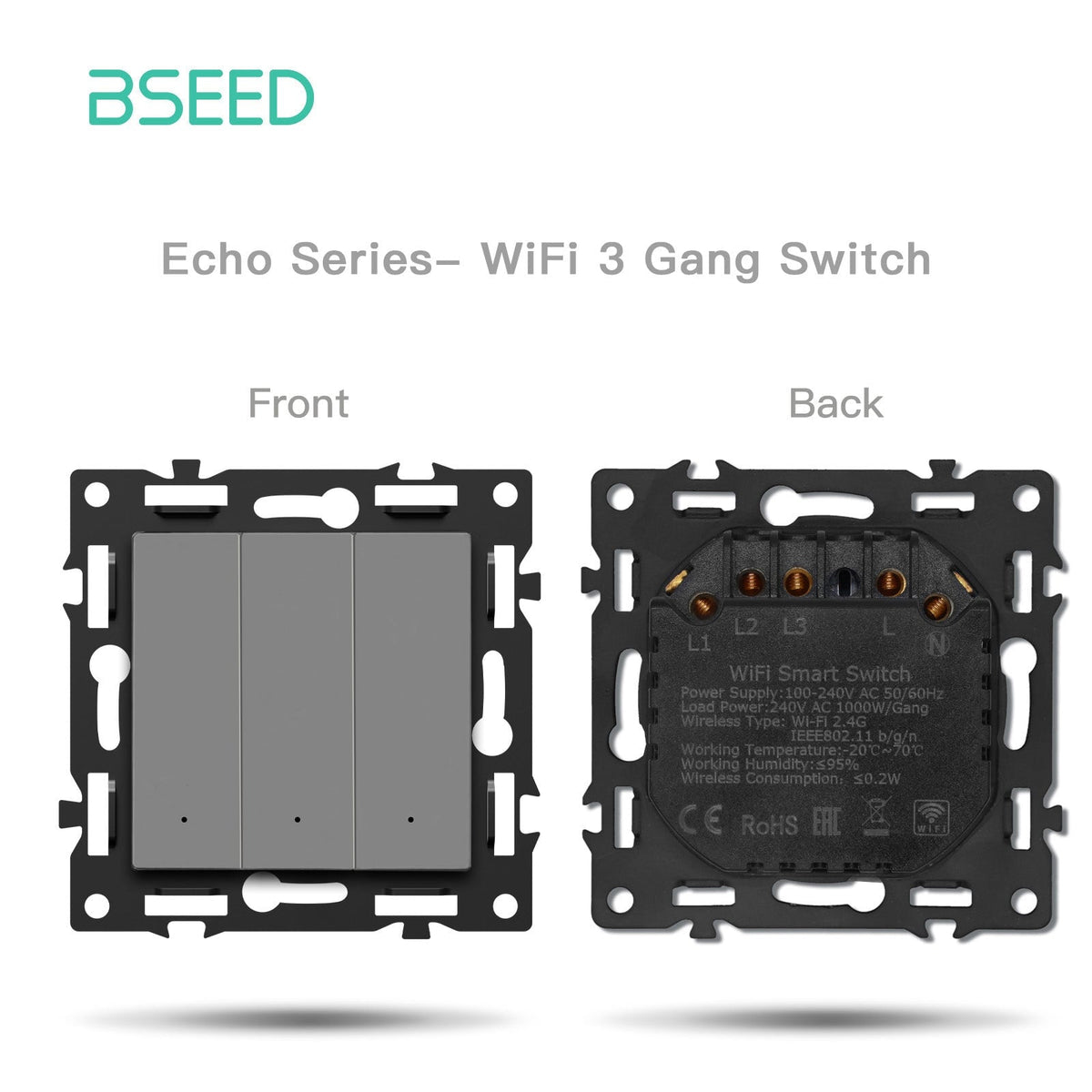 BSEED DIY Part Customized Free Combinations Mechanical Light Switch Wall Socket Insert Grey Color Crystal Glass Panel Light Switches Bseedswitch Wifi 3 Gang Switch with Neutral 