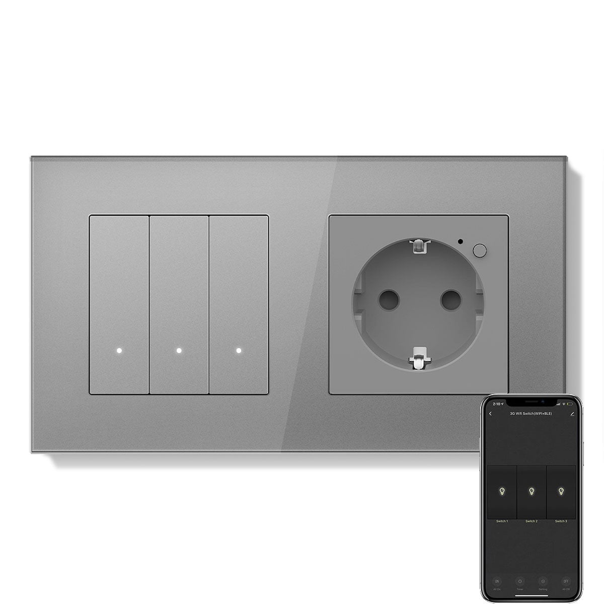 Echo Series Smart Wifi Light Switch With Smart Wifi EU Single Socket 157mm Neutral Line Required Power Outlets & Sockets Bseedswitch Grey 3 Gang 