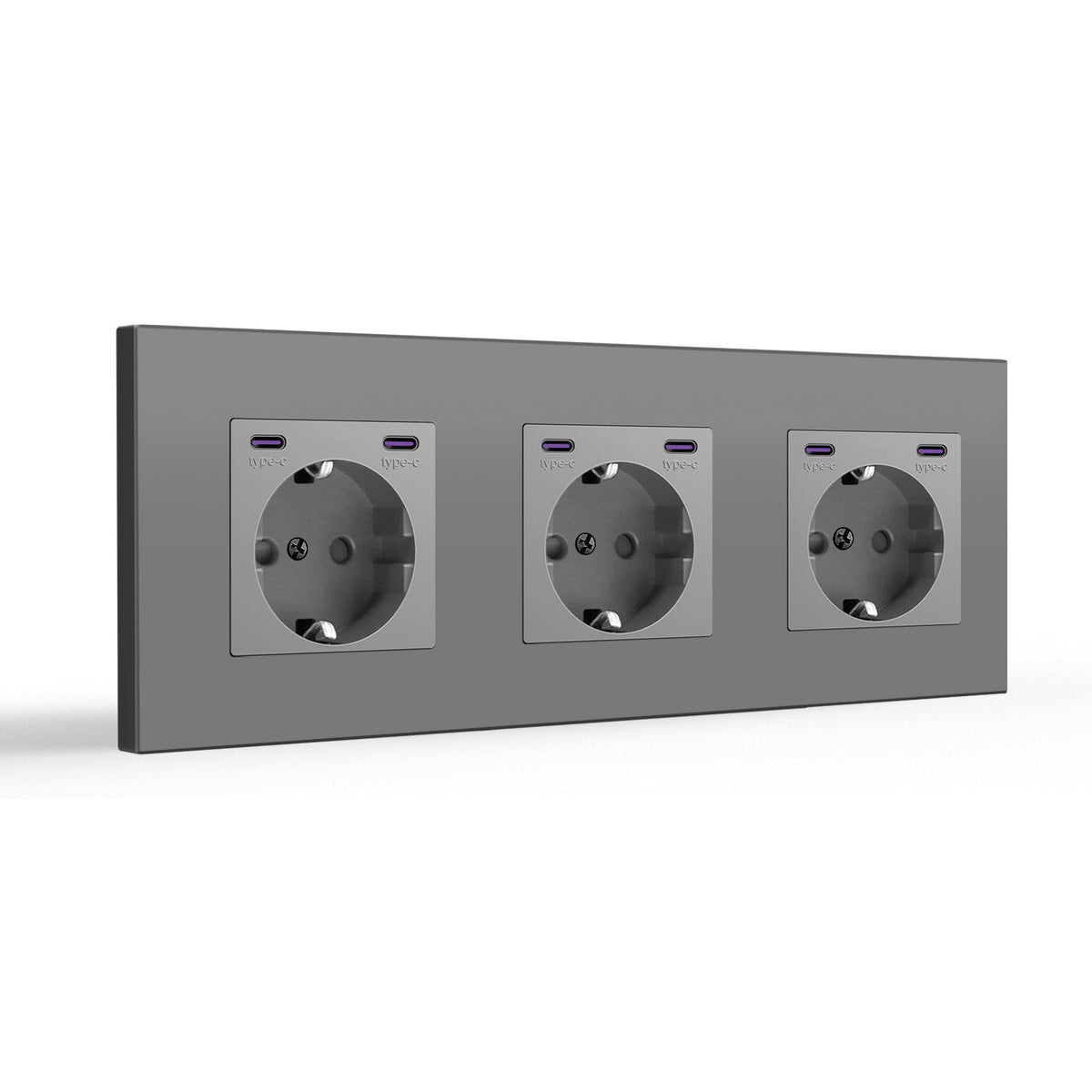 BSEED EU sockets with 20W Double Type-C Interface Outlet Wall Socket Plastic Panel Power Outlets & Sockets Bseedswitch Grey Triple 