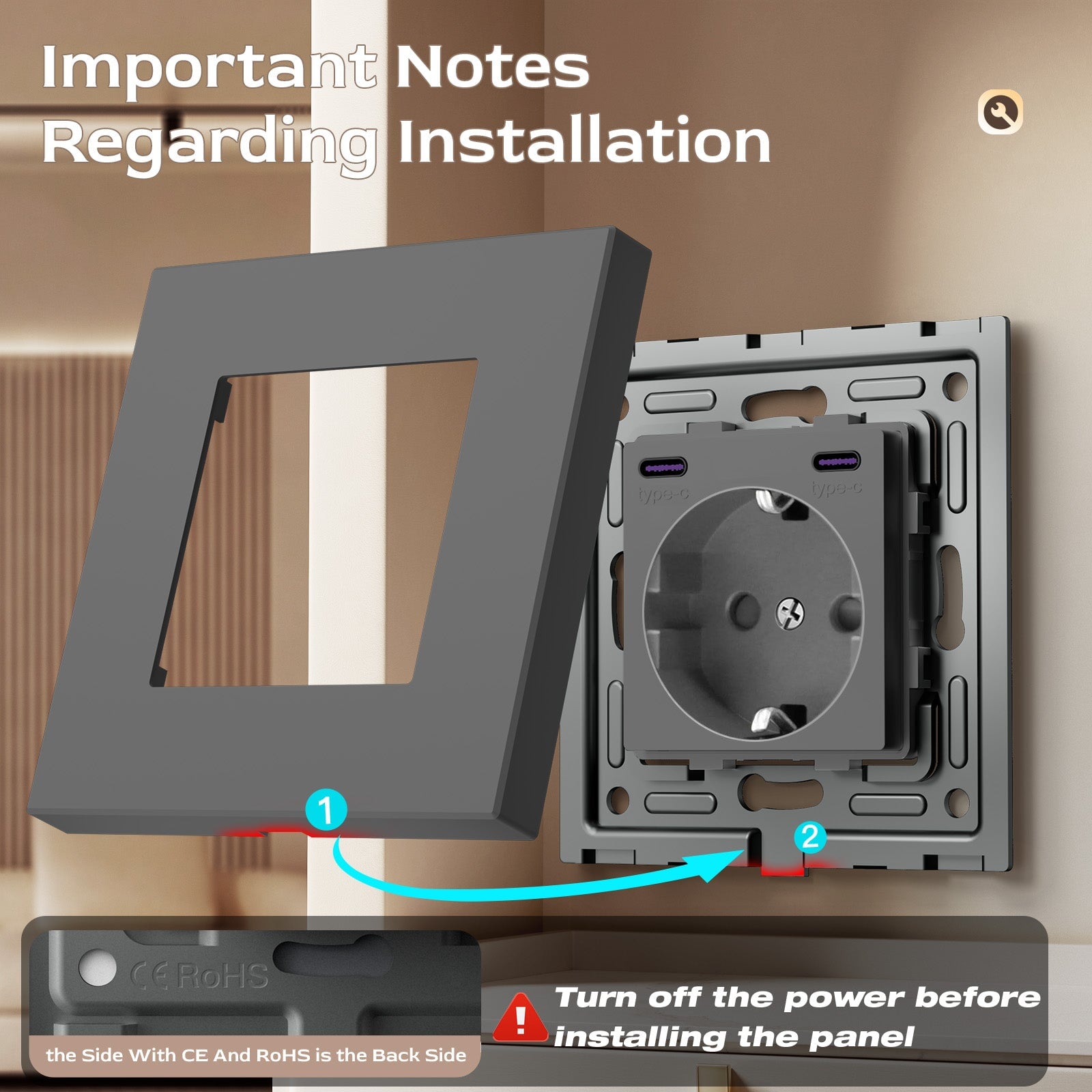 BSEED EU sockets with 20W Double Type-C Interface Outlet Wall Socket Plastic Panel Power Outlets & Sockets Bseedswitch 