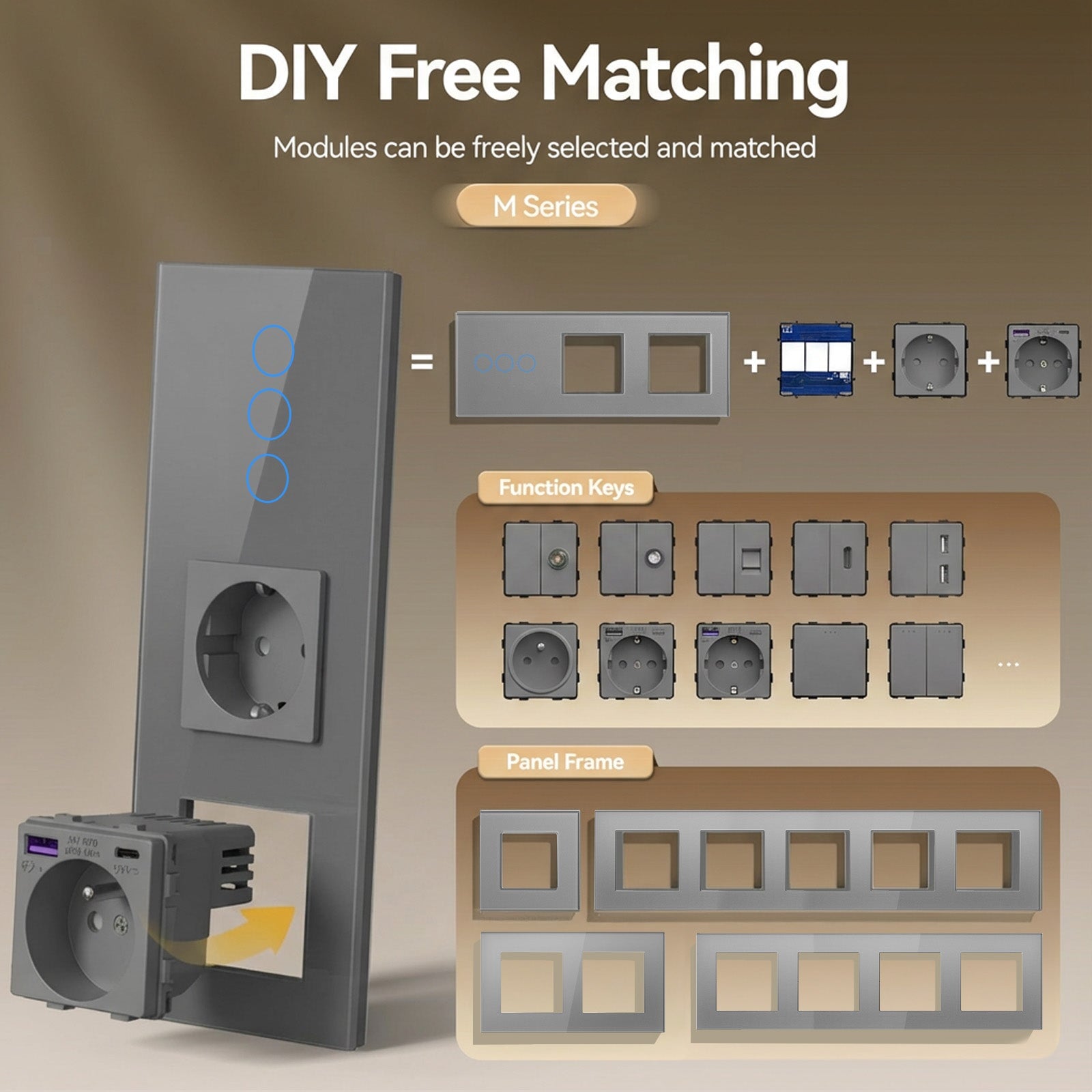 Bseed Crystal Glass Frames Switch Socket Frame USB RJ45 Socket TV Satellite Wall Plug Function Parts DIY Free Combination Black Color Power Outlets & Sockets Bseedswitch 