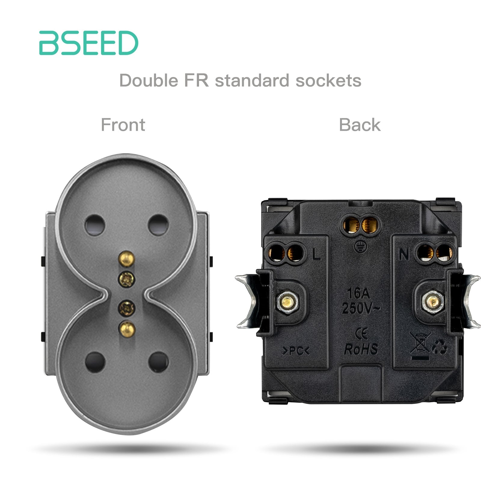 Bseed Crystal Glass Frame Smart Switch Socket Frame USB RJ45 Socket TV Satellite Wall Plug Function Parts DIY Free Combination Grey Color socket Bseedswitch Double Fr Socket 
