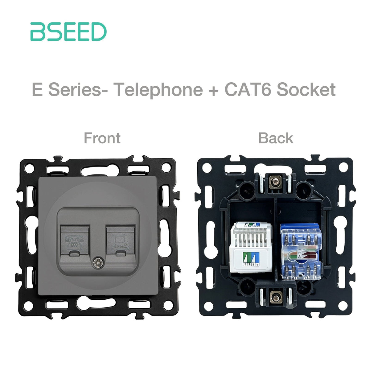 BSEED DIY Part Customized Free Combinations Mechanical Light Switch Wall Socket Insert Grey Color Crystal Glass Panel Light Switches Bseedswitch Telephone with Internet CAT6 Socket 