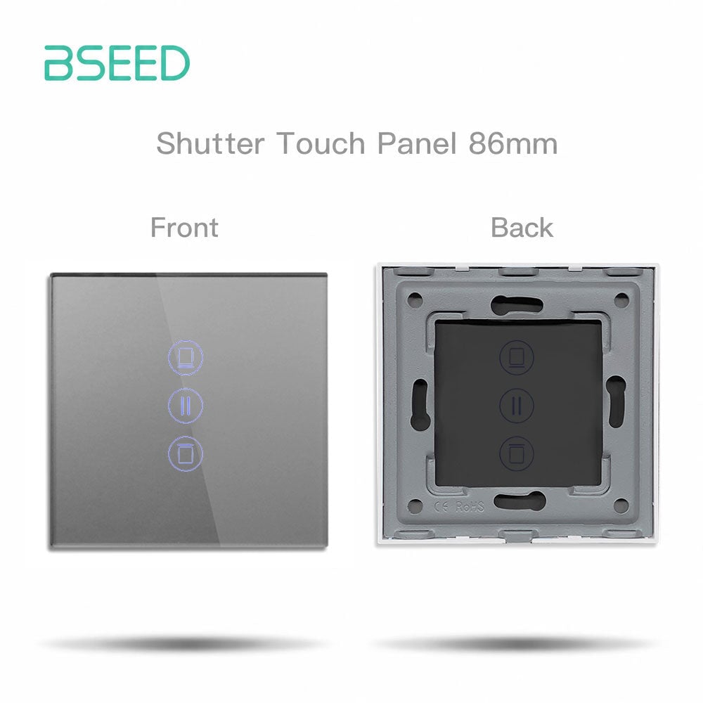Panel de interruptor Bseed de vidrio de 86 mm, pieza de bricolaje con o sin icono, versión vertical Bseedswitch con icono de persiana gris 
