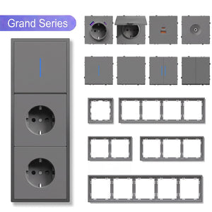 Pièces DIY de la série Grand, combinaisons personnalisables, panneaux en plastique gris, prises électriques et interrupteurs Bseedswitch 
