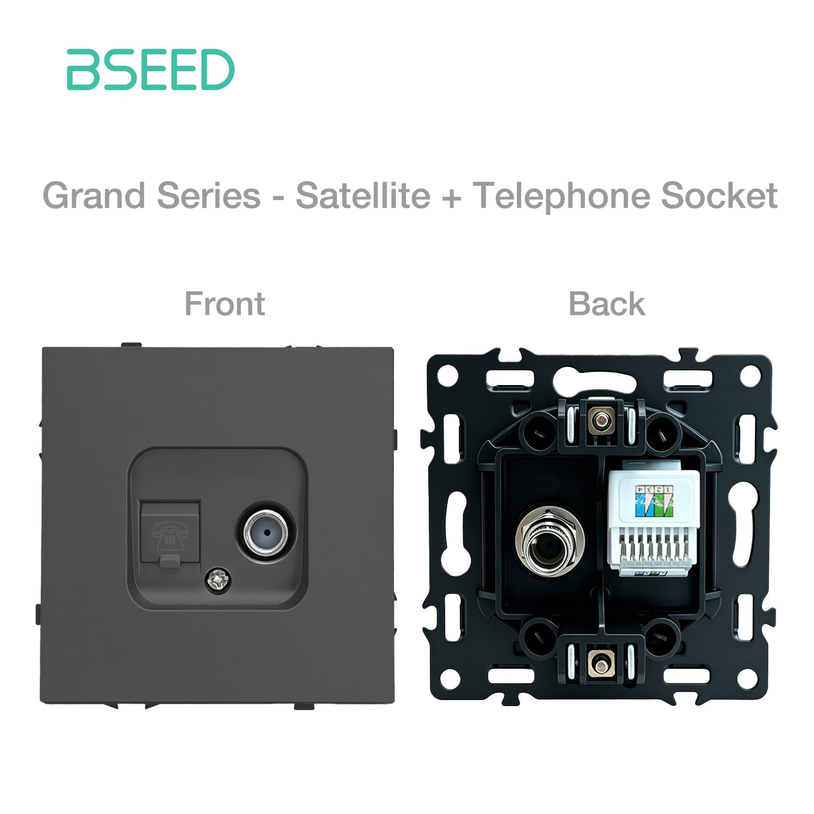 Grand Series DIY Part Customized free combinations Plastic Panels Grey Color Power Outlets & Sockets Bseedswitch Satellite with Telephone Socket 