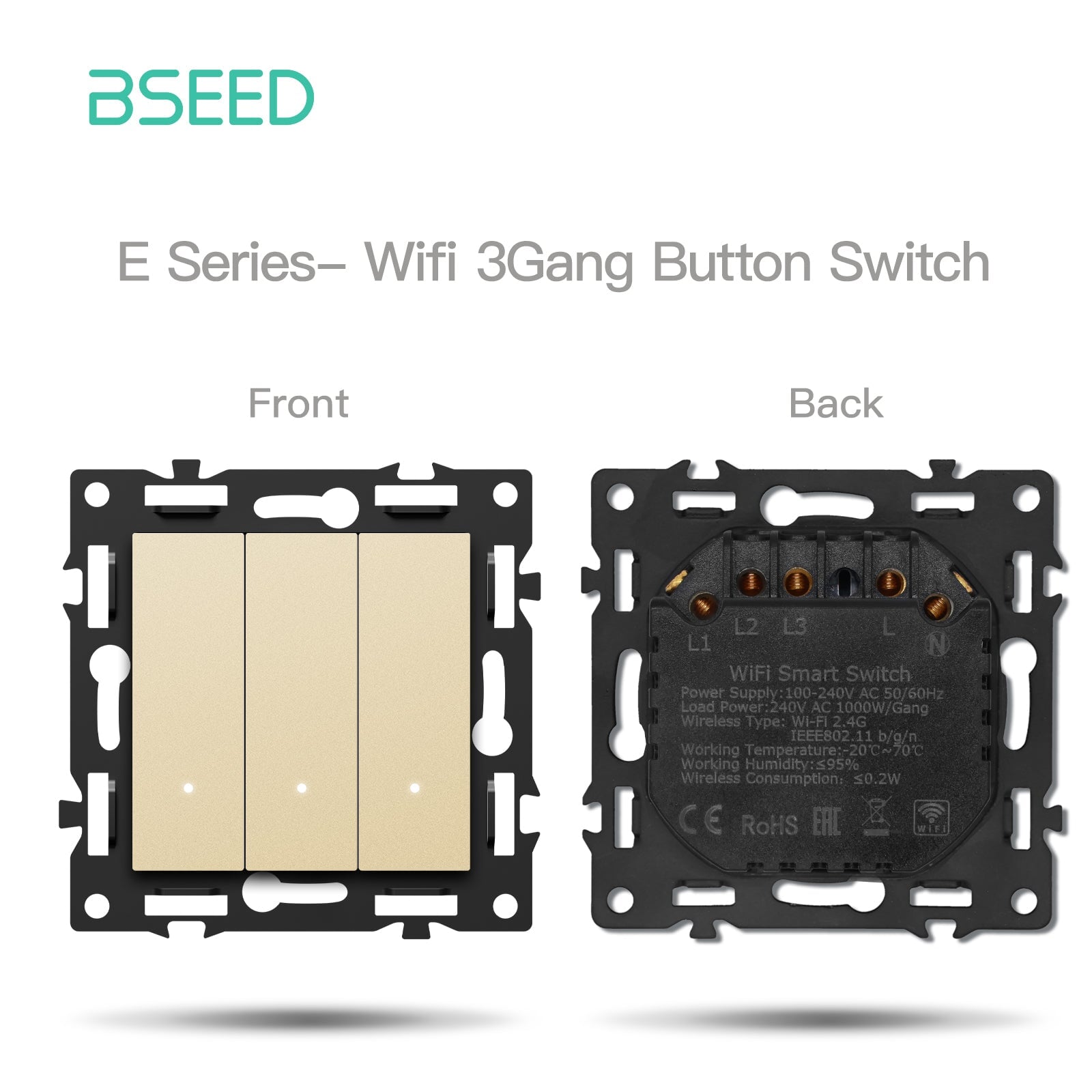 Click Series DIY Part Customized Free Combinations Smart Wifi Switch Socket Insert Gold Color Crystal Glass Panel Light Switches Bseedswitch Wifi 3 Gang Switch Required Neutral Line 