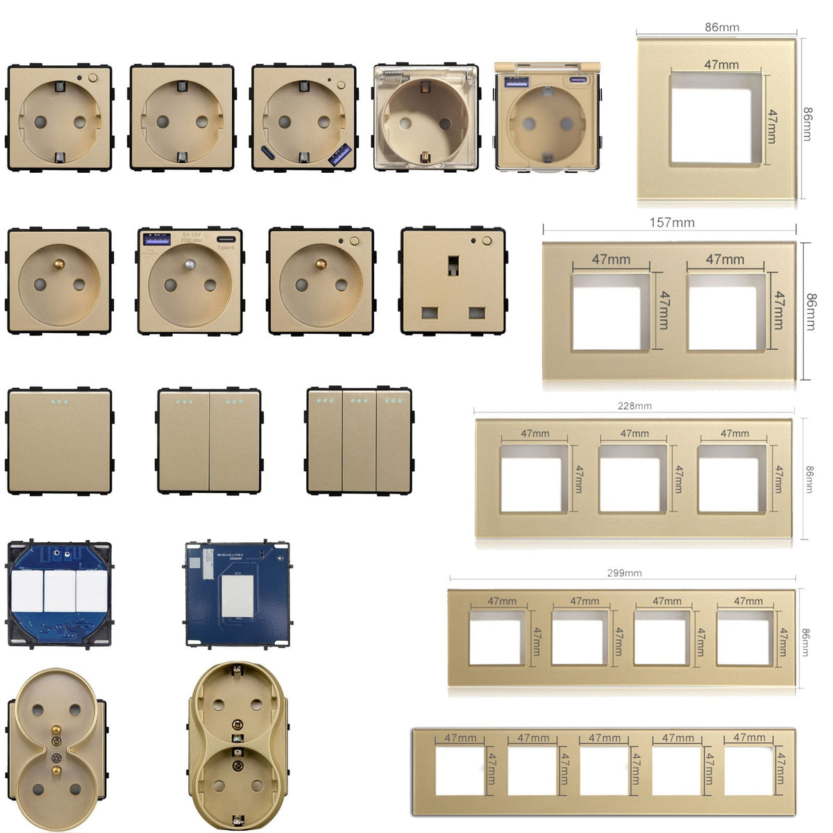 Bseed Crystal Glass Panel Switch Socket Frame Wall Plug Insert Parts DIY Free Combination Gold Color Light Switches Bseedswitch 