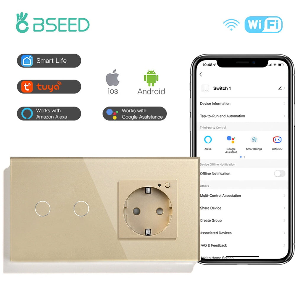 Bseed 1 Gang Smart Wifi Switch With EU Single Wifi Socket 157mm –  Bseedswitch