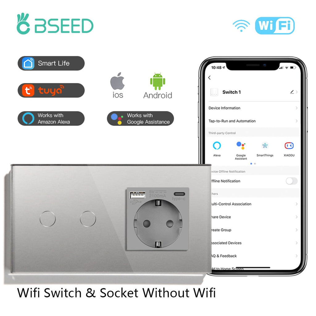 BSEED Smart Touch Switches 1/2/3 Gang Wifi Light Switch Plus EU Wall U –  Bseedswitch