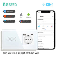 BSEED-Interruptor táctil con Sensor inteligente para el hogar, pulsador  individual con Wifi, compatible con Tuya, Smart Life, Alexa, Panel de  vidrio