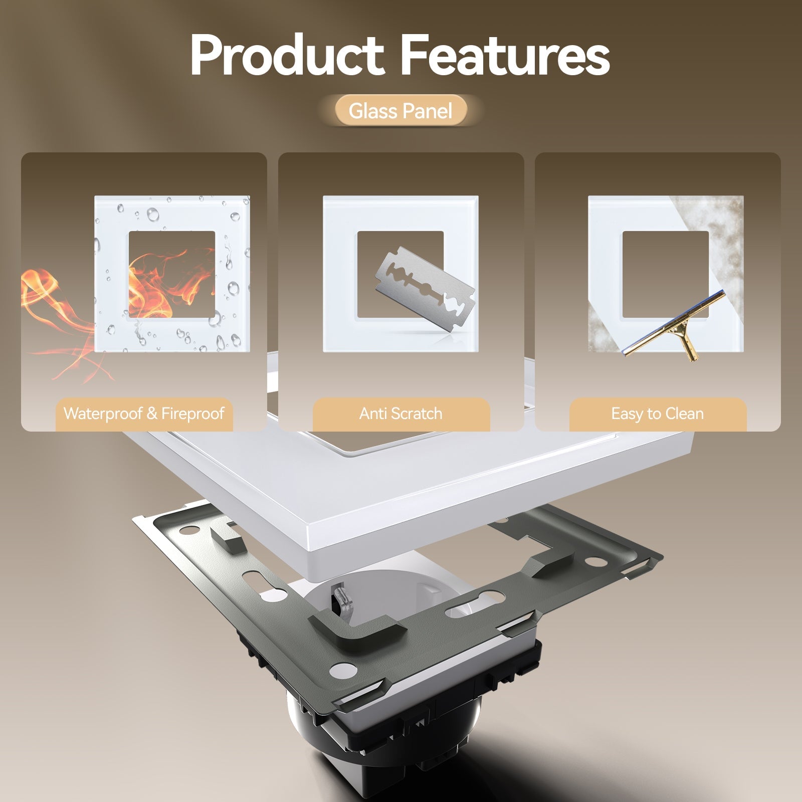 Bseed Crystal Glass Frame Smart Switch Socket Frame USB RJ45 Socket TV Satellite Wall Plug Function Parts DIY Free Combination Grey Color socket Bseedswitch 