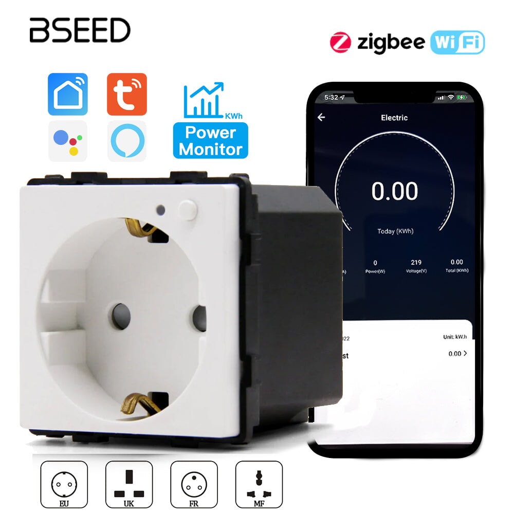 BSEED EU standard Function Key Wifi Energy Monitoring Socket DIY Parts Power Outlets & Sockets Bseedswitch 