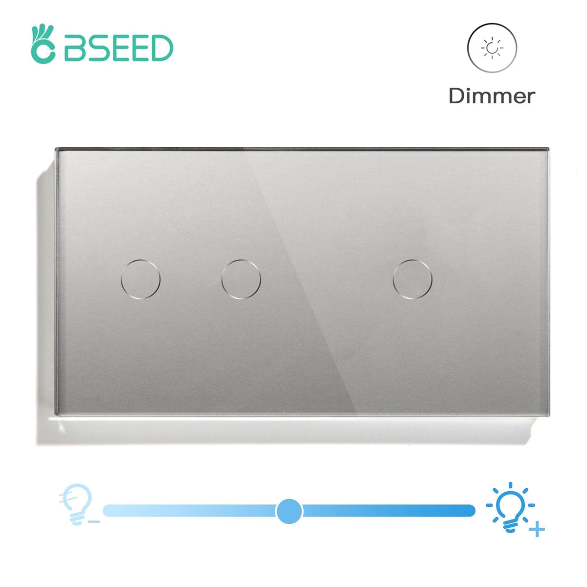 Bseed Touch Light Switch 1Way Wall Switch With Touch Dimmer Switch Glass Panel 157mm Light Switches Bseedswitch Grey 2Gang Switch+1gang 1way Dimmer Switch 