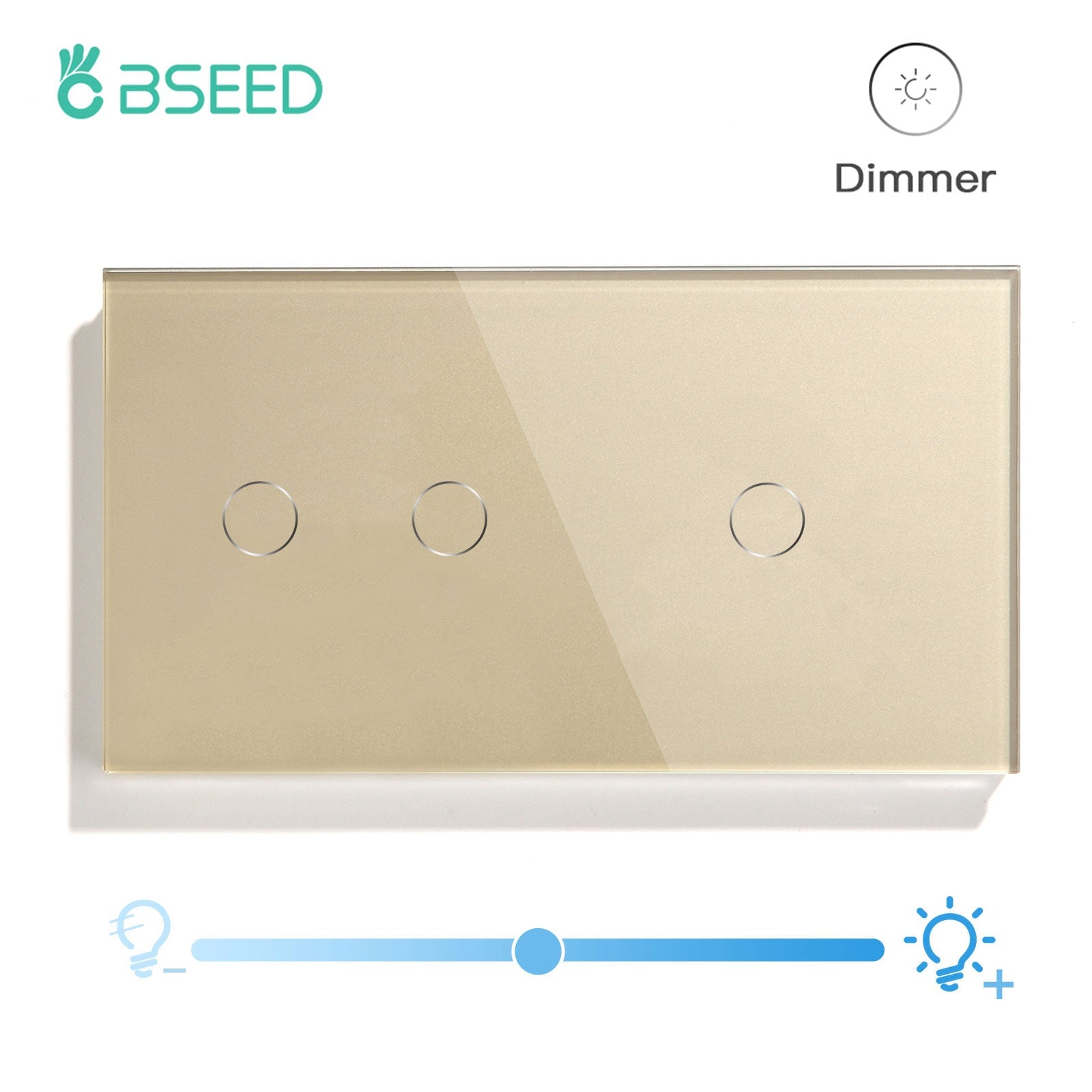 Bseed Touch Light Switch 1Way Wall Switch With Touch Dimmer Switch Glass Panel 157mm Light Switches Bseedswitch Gold 2Gang Switch+1gang 1way Dimmer Switch 