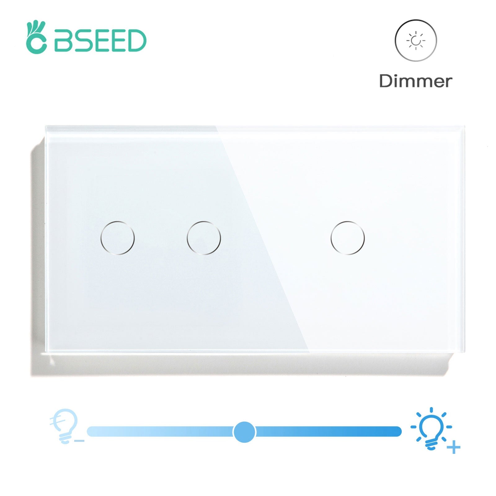 Bseed Touch Light Switch 1Way Wall Switch With Touch Dimmer Switch Glass Panel 157mm Light Switches Bseedswitch White 2Gang Switch+1gang 1way Dimmer Switch 