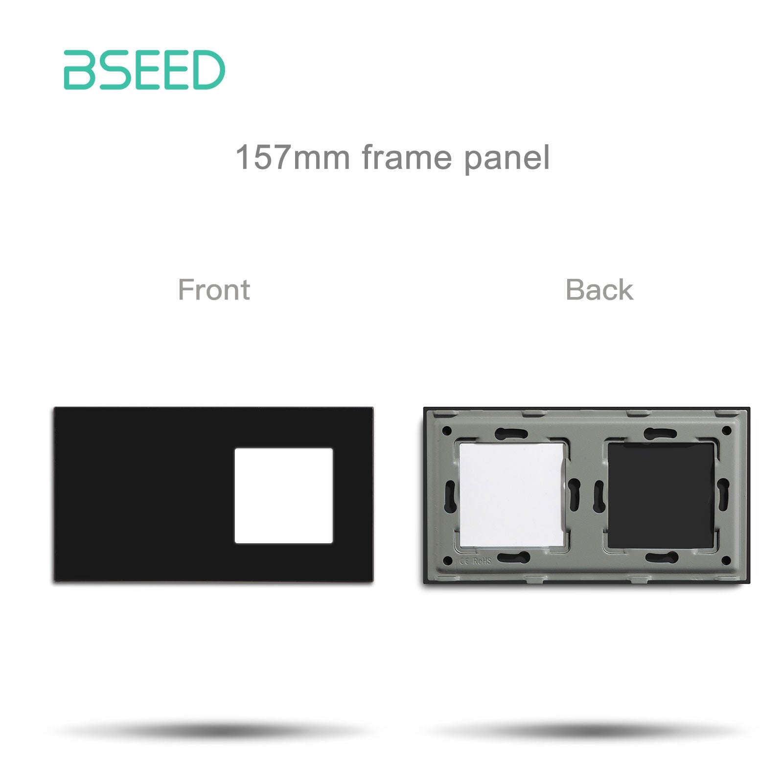 BSEED Crystal Glass Switch & Socket Frame Customizable Wall Plate Bseedswitch Black 157mm icon+slot 