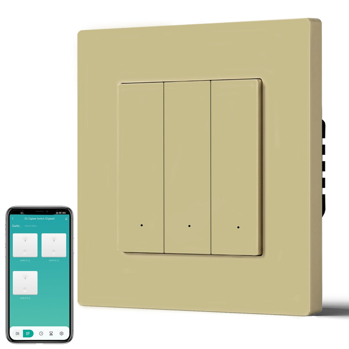 BSEED Smart Zigbee Light Switch (With Neutral) Hub required Switch work with tuya Alexa Light Switches Bseedswitch Gold Plastic 3 Gang