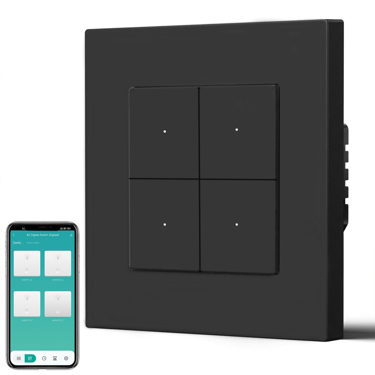 BSEED Smart Zigbee Light Switch (With Neutral) Hub required Switch work with tuya Alexa Light Switches Bseedswitch Black Plastic 4 Gang