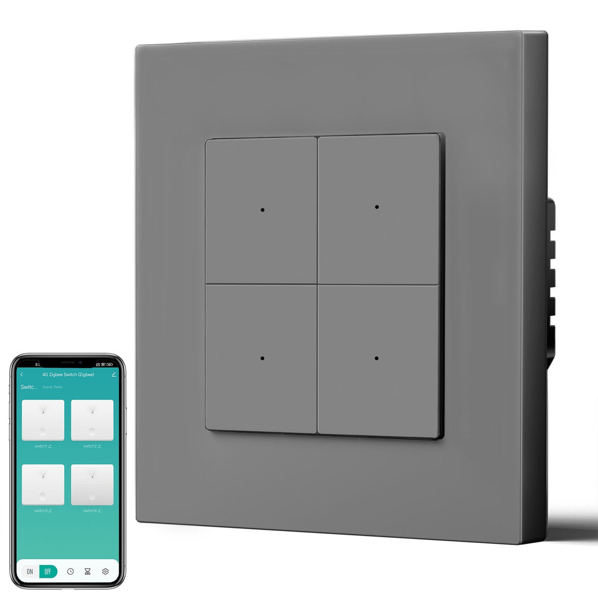 BSEED Smart Zigbee Light Switch (With Neutral) Hub required Switch work with tuya Alexa Light Switches Bseedswitch Grey Plastic 4 Gang