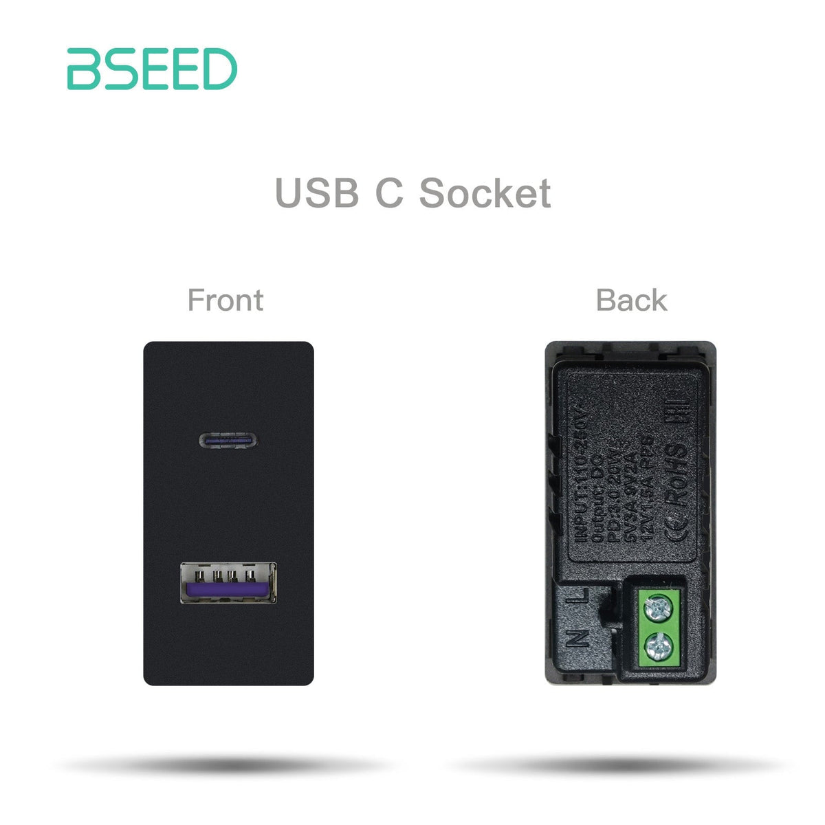 USB PC CAT5 ST Wall Plug Socket Outlets Socket Frame DIY Parts Free Combination socket Bseedswitch Black 20W A1C1 USB-C Socket 