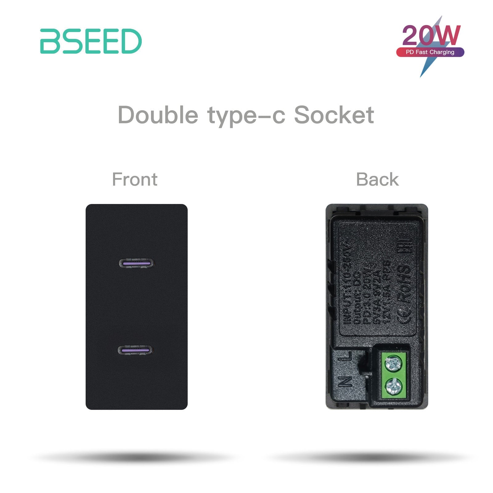 USB PC CAT5 ST Wandsteckdose Steckdosenrahmen DIY-Teile frei kombinierbare Steckdose Bseedswitch Schwarz 20W C2 doppelte Typ-C-Steckdose 