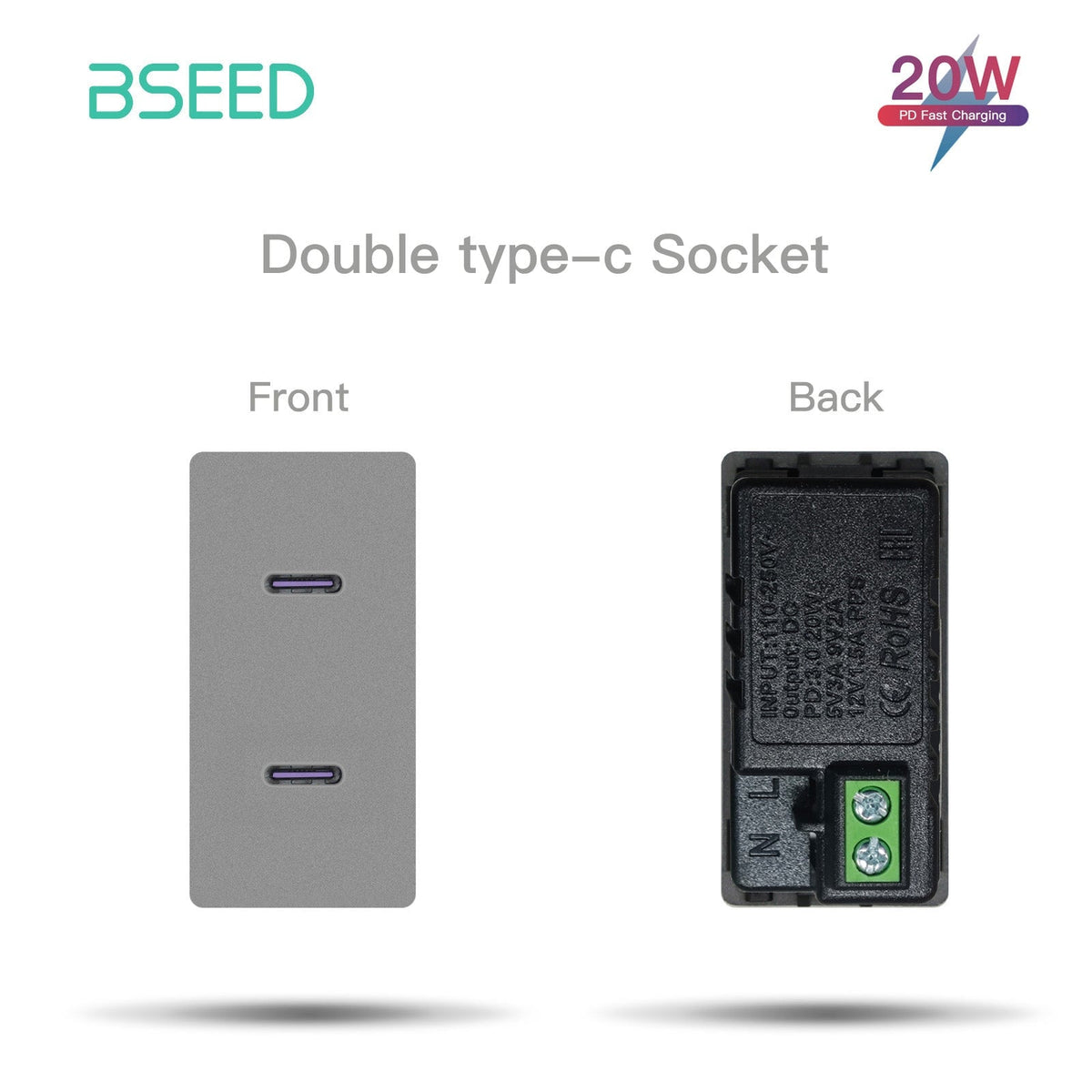 USB PC CAT5 ST Wandsteckdose Steckdosenrahmen DIY-Teile frei kombinierbare Steckdose Bseedswitch Grau 20W C2 Doppel-Typ-C-Steckdose 