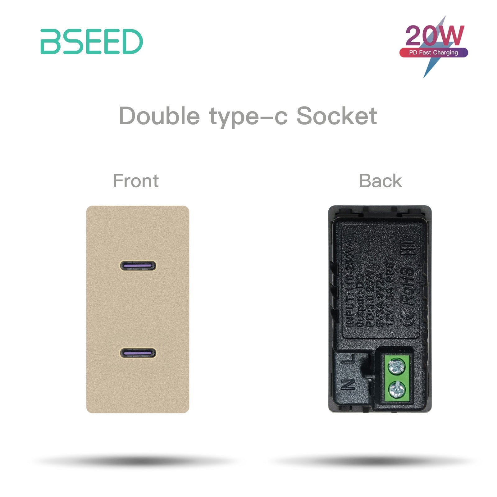 USB PC CAT5 ST Wandsteckdose Steckdosenrahmen DIY-Teile frei kombinierbare Steckdose Bseedswitch Gold 20W C2 doppelte Typ-C-Steckdose 