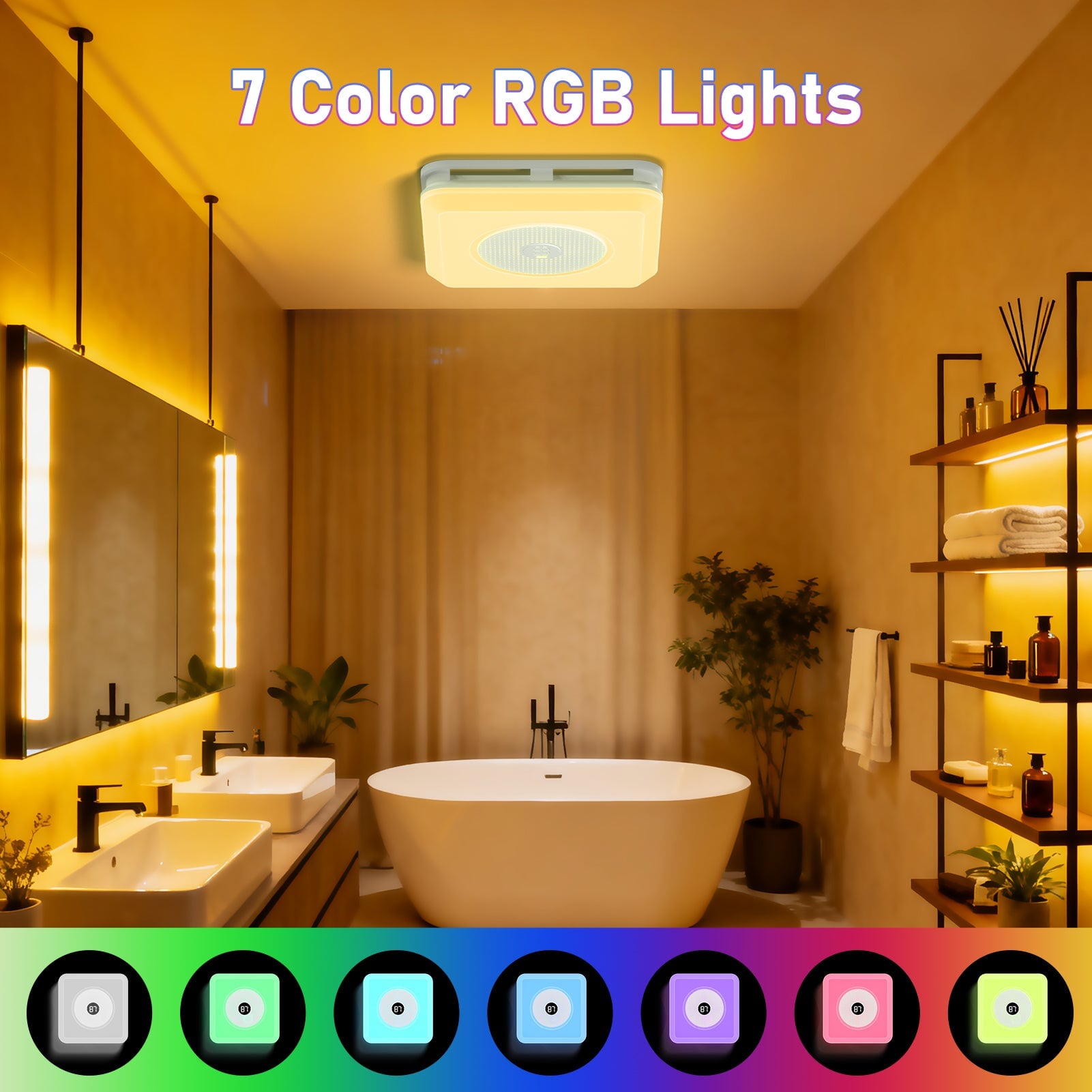 BSEED US Standards Bluetooth Ceiling/ Wall Mount Bathroom Exhaust Fan For Bathroom 230 CFM 1.5 Sone LED Light Ventilation Fans Bseed official 
