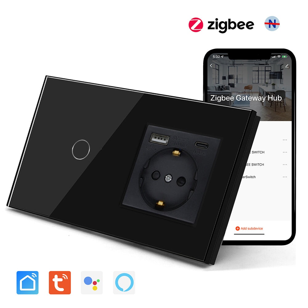 BSEED Tuya No Neutral Line Zigbee Smart Sensor Switch 1/2/3Gang