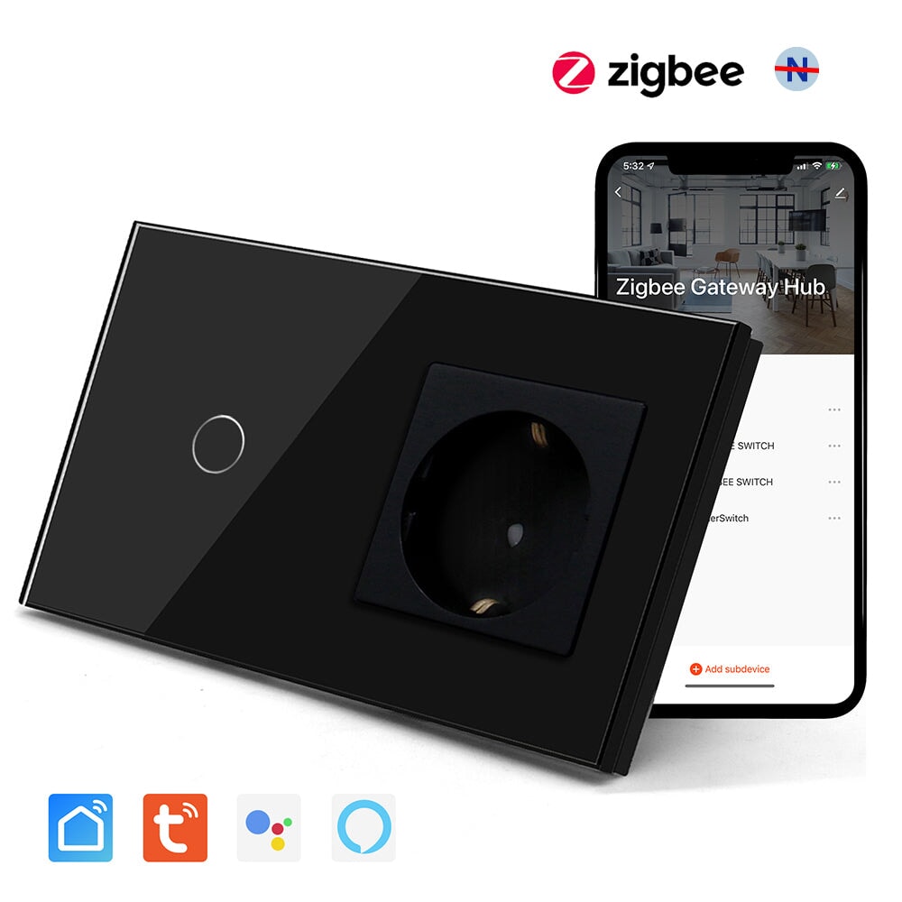 Bseed Zigbee 1/2/3 Gang Single Live Line Touch Switch EU Standard With Normal Socket Light Switches Bseedswitch 