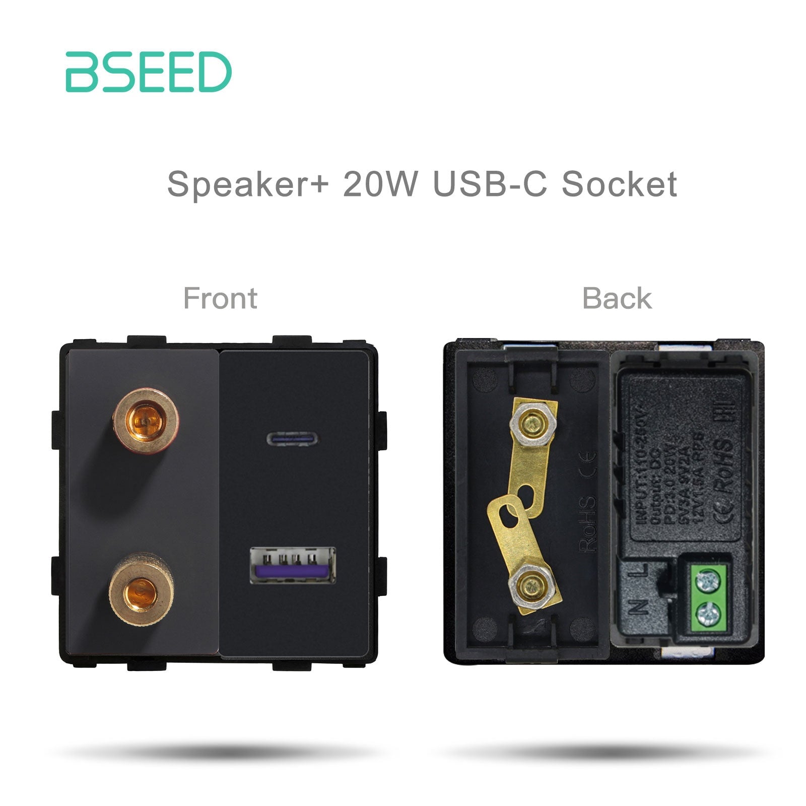 Bseed EU UK Russia Standard Plastic Socket Button Switch Function Key DIY Home Improvement Wall Plates & Covers Bseedswitch Black SR with USB-C Function Key 