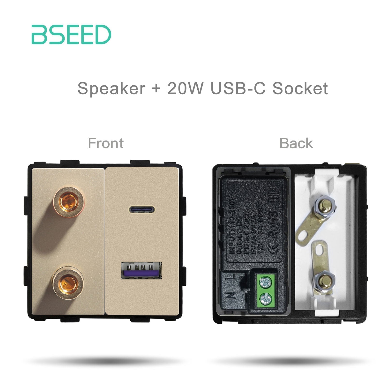 Bseed EU UK Russia Standard Plastic Socket Button Switch Function Key DIY Home Improvement Wall Plates & Covers Bseedswitch Gold SR with USB-C Function Key 