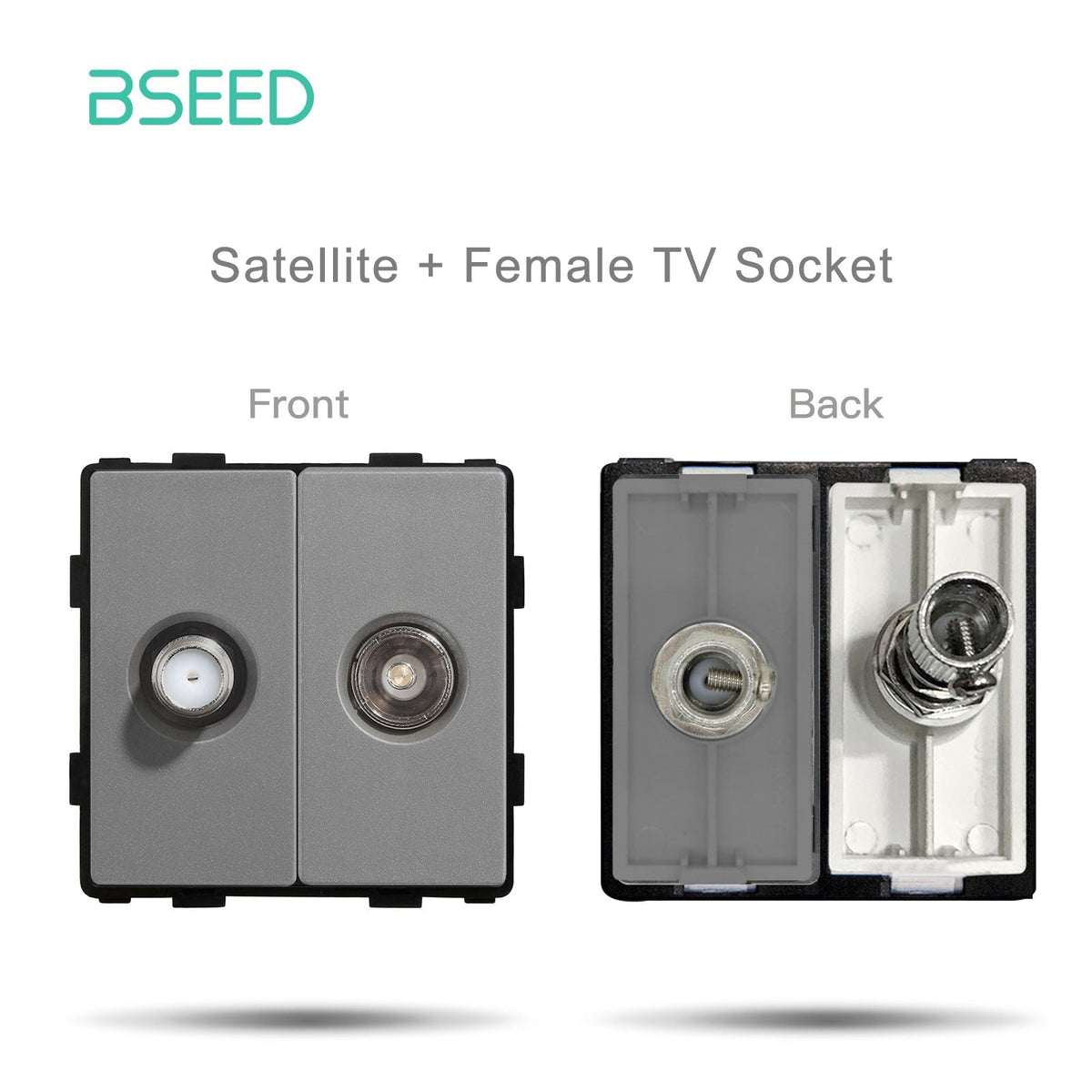 Bseed EU UK Russia Standard Prise électrique Bouton Interrupteur Touche de fonction DIY Amélioration de l'habitat Plaques murales et couvercles Bseedswitch Gris TV femelle avec touche de fonction satellite 
