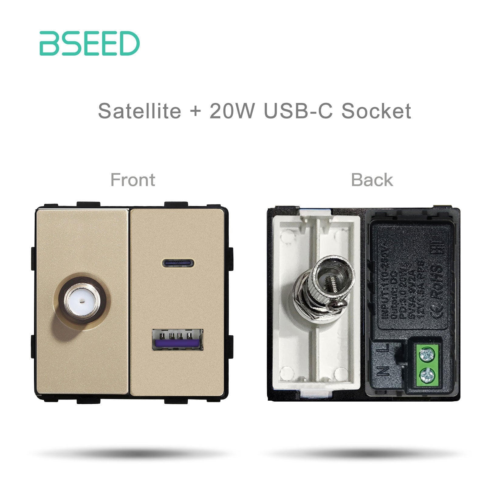 Bseed EU UK Russia Standard Plastic Socket Button Switch Function Key DIY Home Improvement Wall Plates & Covers Bseedswitch Gold Satellite With USB-C Function Key 