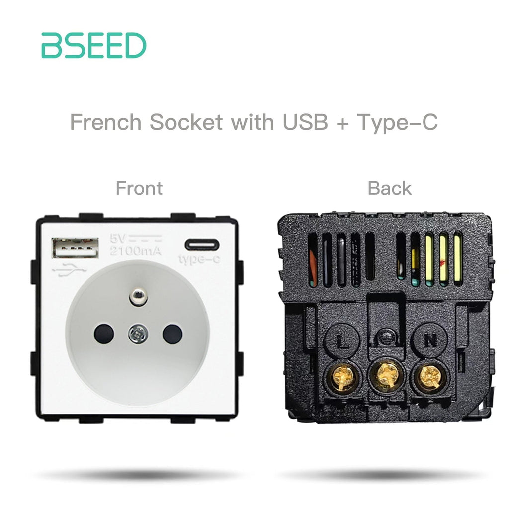 BSEED French Type-C Interface Outlet Wall Socket 16A USB Charge Power Outlets & Sockets Bseedswitch White 