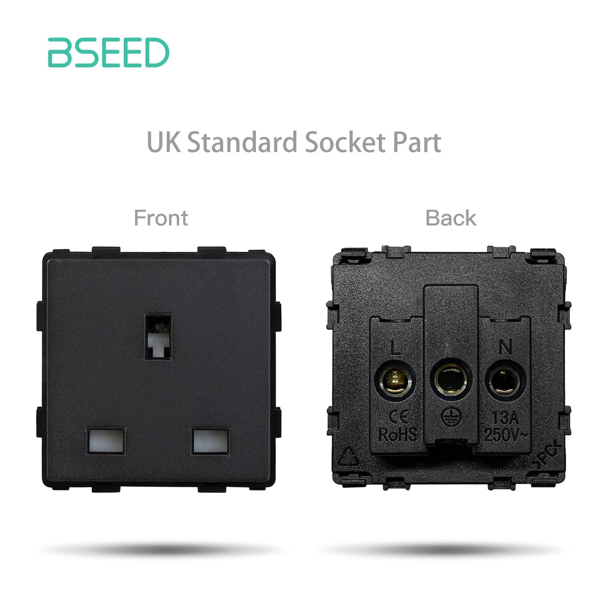 Bseed EU UK Russie Standard Prise en plastique Bouton Interrupteur Touche de fonction DIY Amélioration de l'habitat Plaques murales et couvercles Bseedswitch Touche de fonction de prise UK tactile noire 