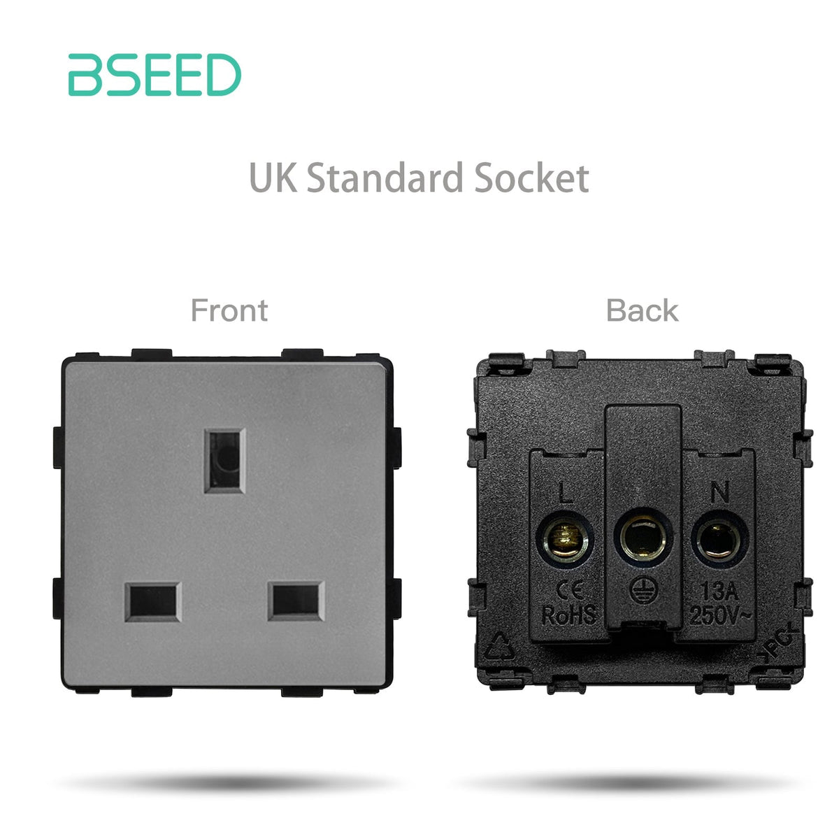 Bseed EU UK Russie Standard Prise en plastique Bouton Interrupteur Touche de fonction DIY Amélioration de l'habitat Plaques murales et couvercles Bseedswitch Touche de fonction pour prise tactile UK grise 