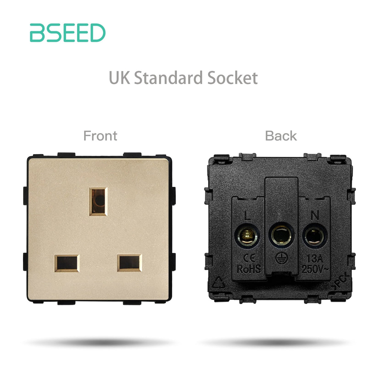 Touche de fonction pour interrupteur ou prise standard Bseed EU UK Russie, plaque murale DIY pour amélioration de l'habitat, touche de fonction pour prise tactile UK Bseed dorée 